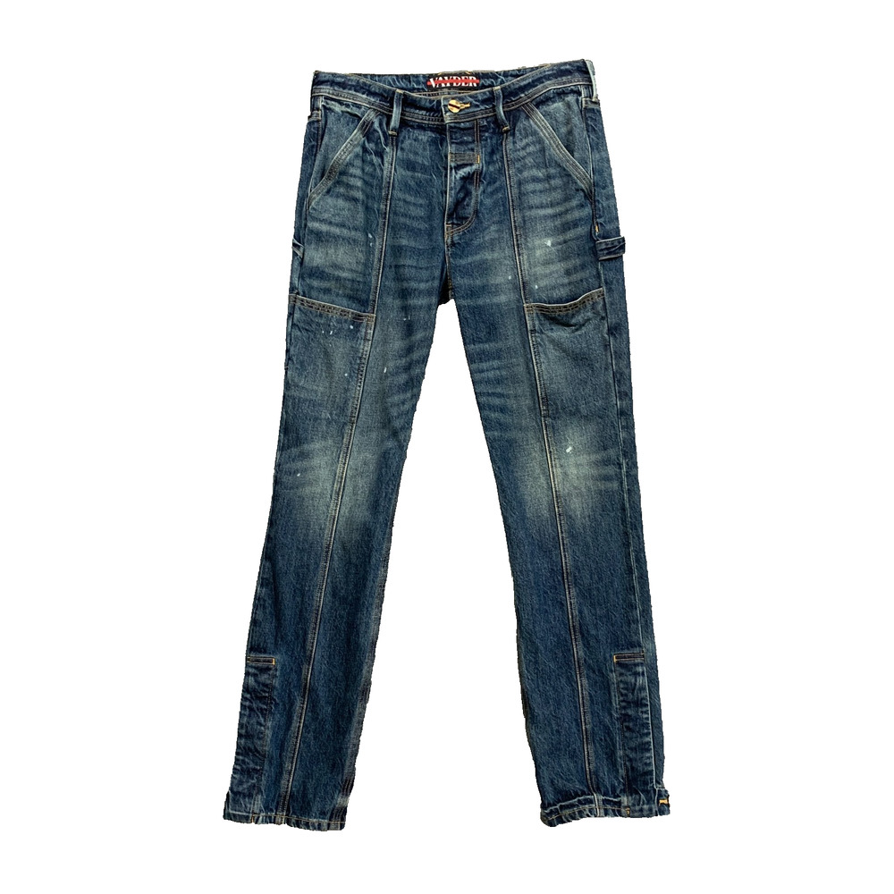 Vayder Jeans Mens 30 Blue Carpenter Straight Paint Splatter Utility Pockets